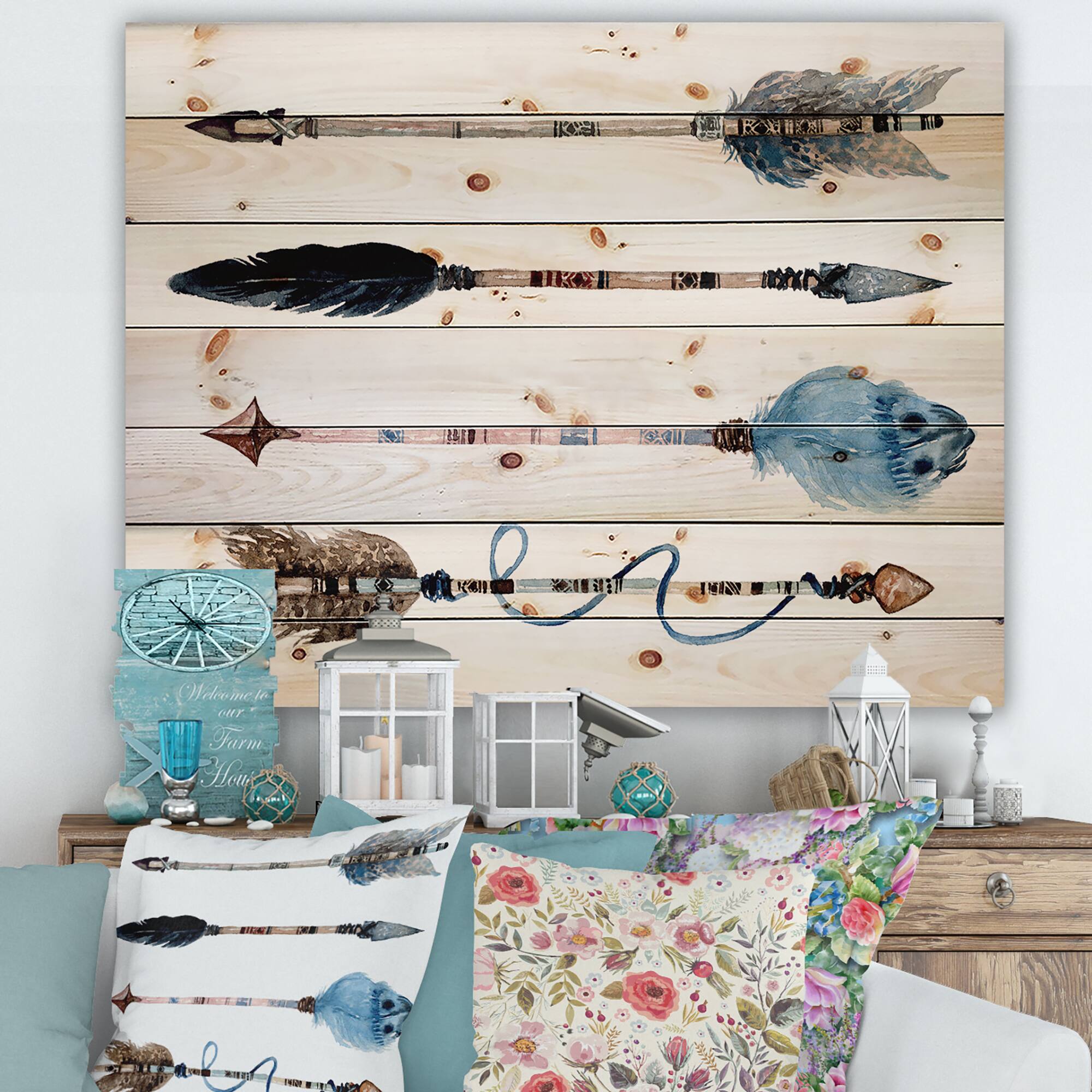 Designart - Ethnic Feathers and Flowers On Native Arrows IV